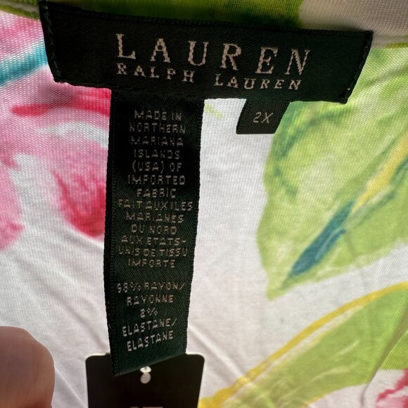 Lauren Ralph Lauren Tropical floral print Short Sleeve T-shirt Top Plus 2X NWT - Picture 6 of 9